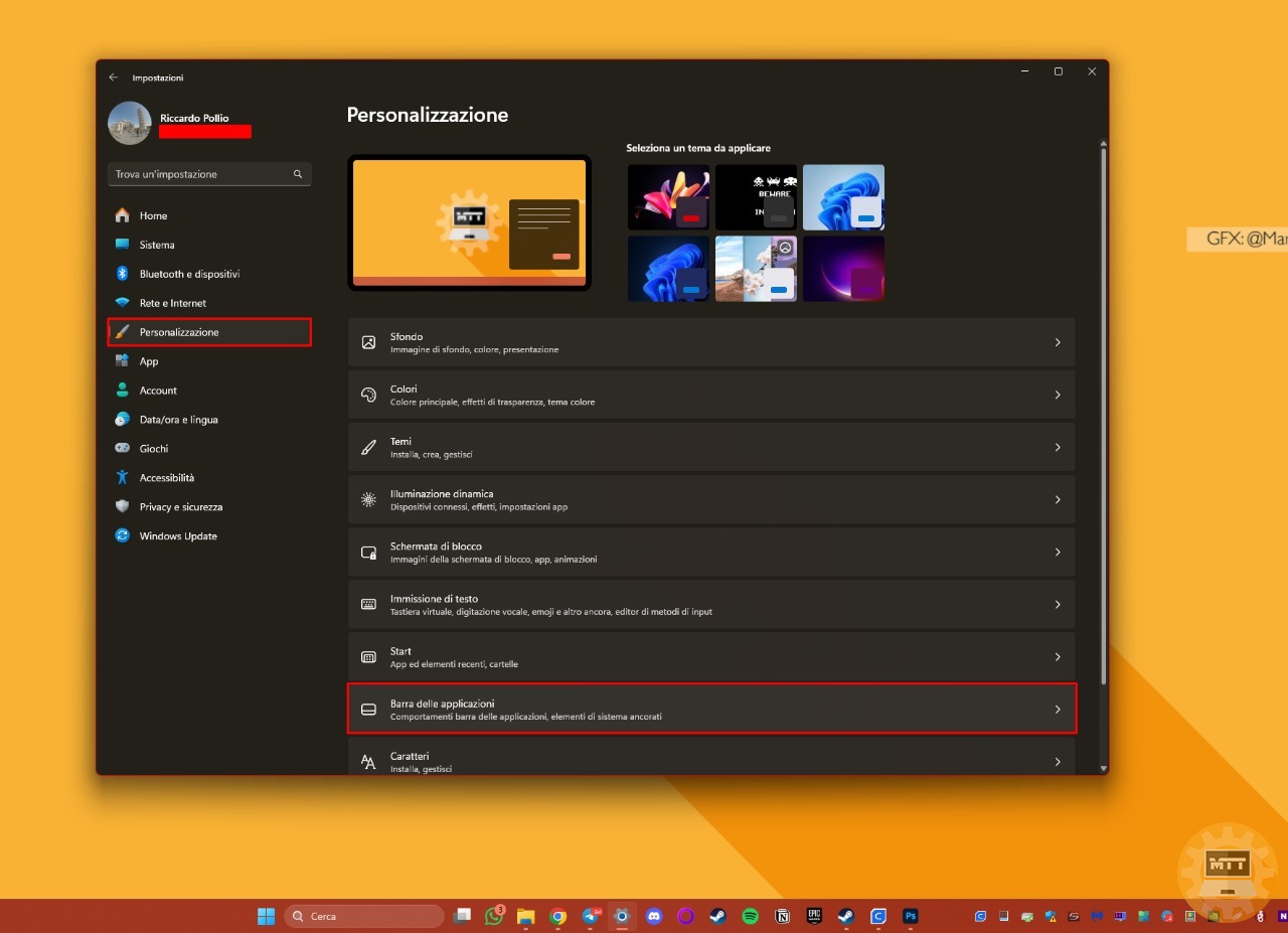 Barra delle applicazioni