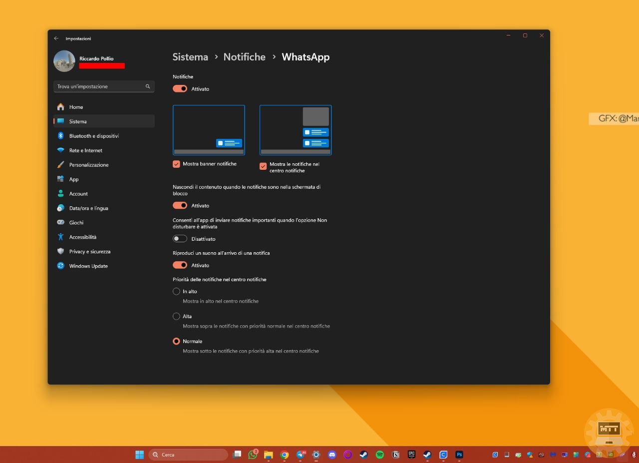 personalizzare notifiche windows 11